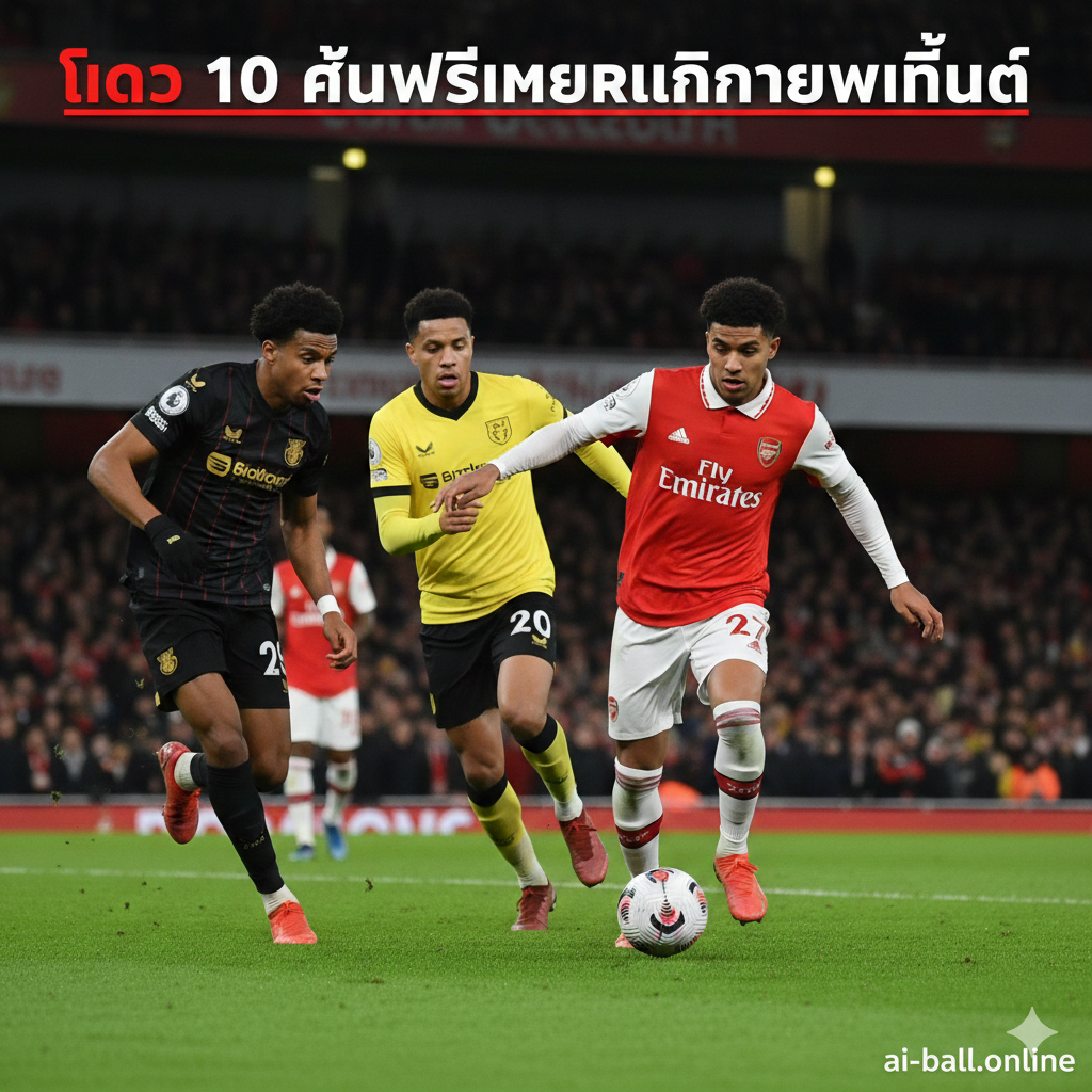 ภาพการแข่งขันฟุตบอลในสนามที่สมจริงและเต็มไปด้วยแอ็คชั่นระหว่างทีมอาร์เซนอลและเบรนท์ฟอร์ด โฟกัสไปที่นักเตะกองหน้าของอาร์เซนอลในชุดแข่งสีแดงขาวกำลังเลี้ยงลูกฟุตบอลหลบหลีกกองหลังฝ่ายตรงข้ามบนพื้นหญ้าสีเขียวสด แสงไฟในสนามสะท้อนลงบนพื้นหญ้าและชุดนักเตะอย่างสวยงาม ฉากหลังเป็นอัฒจันทร์ที่มีแฟนบอลหนาแน่นแต่ถูกทำให้เบลอเล็กน้อยเพื่อเน้นจุดสนใจไปที่การกระทำของผู้เล่นในสนาม ภาพนี้สื่อถึงความรวดเร็วและความตื่นเต้นของเกมพรีเมียร์ลีก ช่วยเสริมเนื้อหาการวิเคราะห์เจาะลึกในบทความได้อย่างดีเยี่ยม