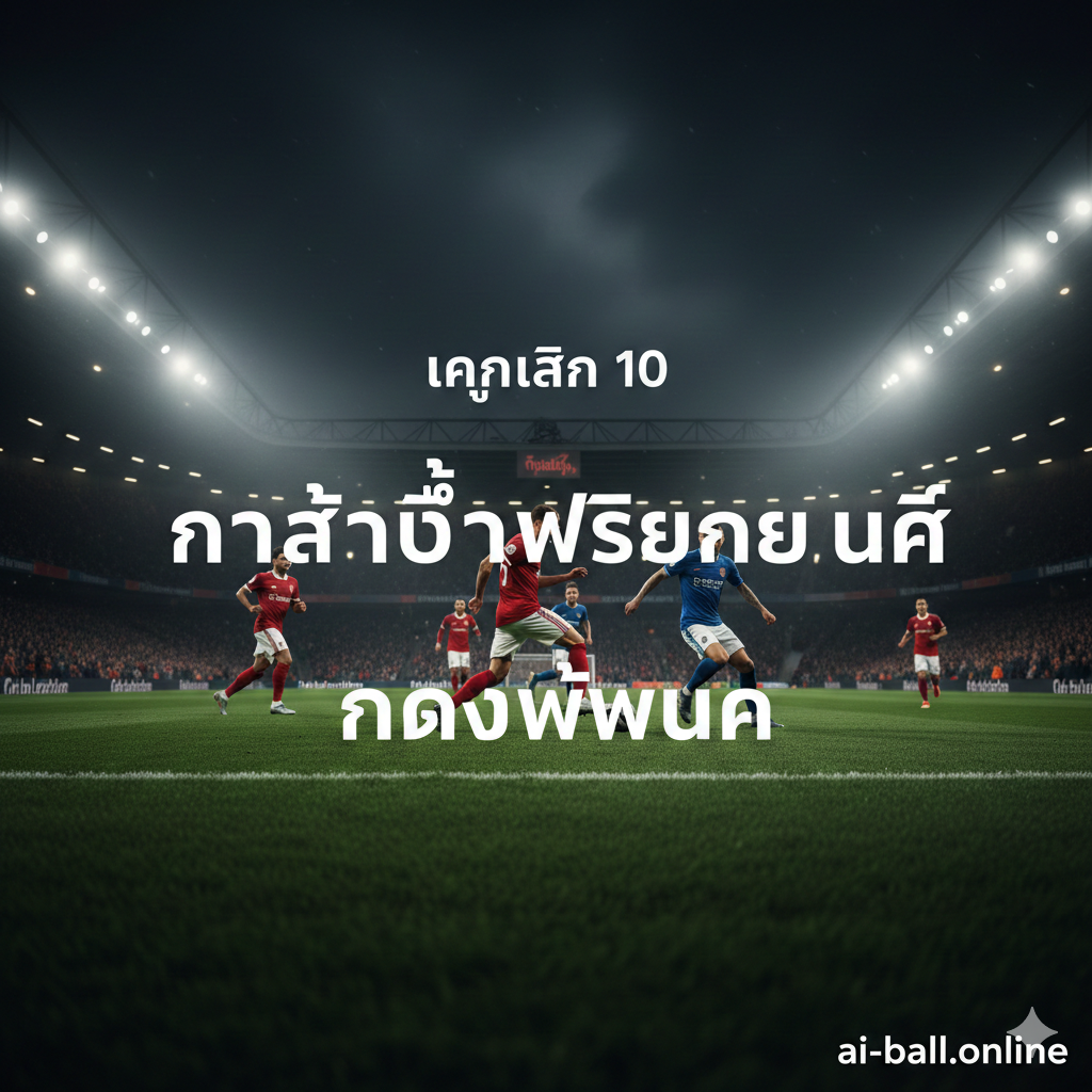 A high-energy cinematic wide shot of a modern Premier League stadium illuminated under bright floodlights at night. In the foreground, blurred professional soccer players in red and blue kits are seen competing for a ball. The sky is dark and moody, with a hint of mist. The overall atmosphere is intense and dramatic, featuring high-contrast lighting, vibrant green grass, and a packed stadium crowd in the background. Digital photography style, ultra-realistic, 8k resolution, capturing the essence of a high-stakes midweek match.